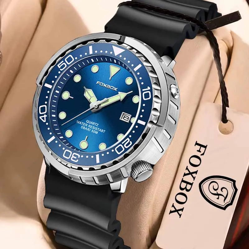 

Новые мужские водонепроницаемые часы FOXBOX, модные военные силиконовые светящиеся кварцевые часы для мужчин, часы для спорта на открытом воздухе, хронограф с автоматической датой