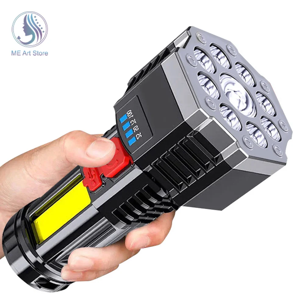 

LED Super Bright Flashlight Rechargeable Outdoor Camping Torch Waterproof LED Long-range Spotlight Battery Display COB Light