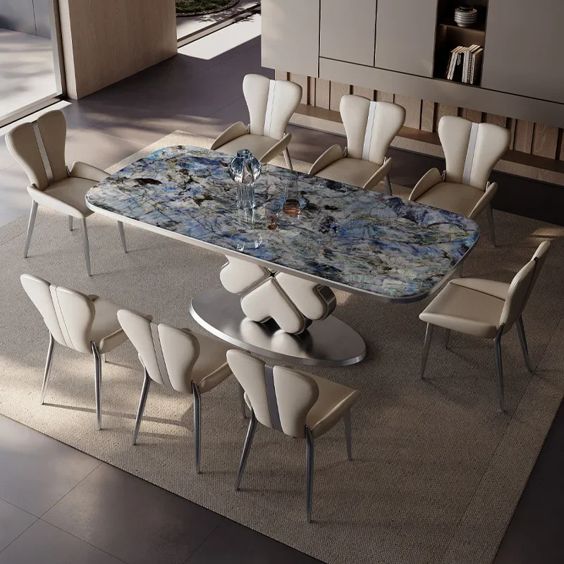 Italian luxury stone rock slab dining table, rectangular modern simplicity, light luxury and high-end villa meal