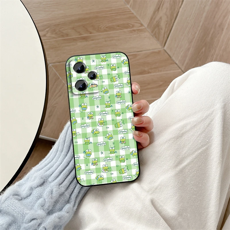 Sanrio Keroppi Hasunoue For Xiaomi Redmi Note 13 12R 12 12S Turbo 11 11T 11S 10 10S Pro Plus 5G Black Back Phone Case image 2
