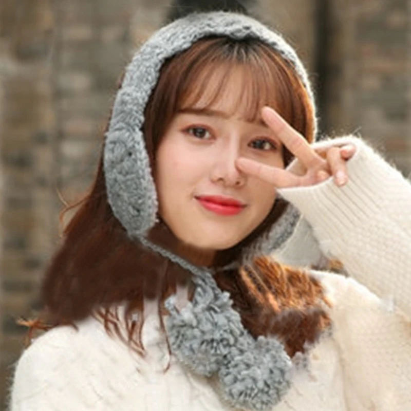 โครเชต์หูอุ่นแถบคาดศีรษะถัก Earmuffs สำหรับผู้หญิงถัก Earflap หู Muff Dropship