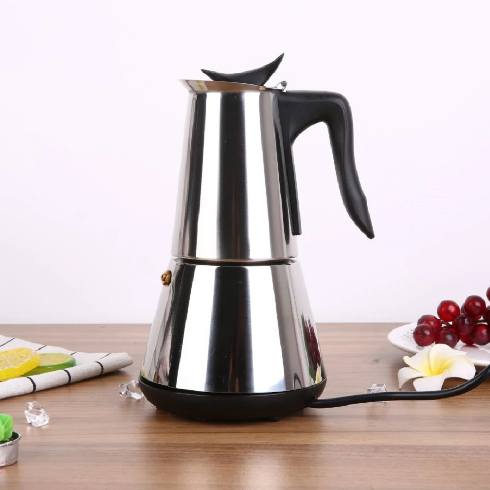 

A56X Electric Stove Espresso Maker Moka Pot 6 Cups Percolator Coffee Pot Electric Stainless Steel Classic Cafe Maker EU Plug