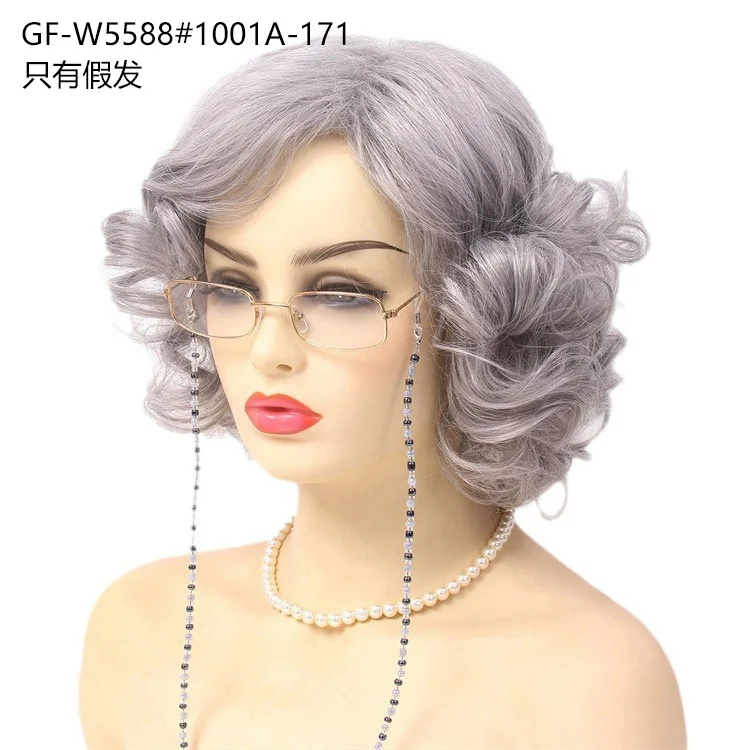 Silver Gray Wig Grandpa and Grandma Wig Set, Oldladywigkit Stage Play Performance