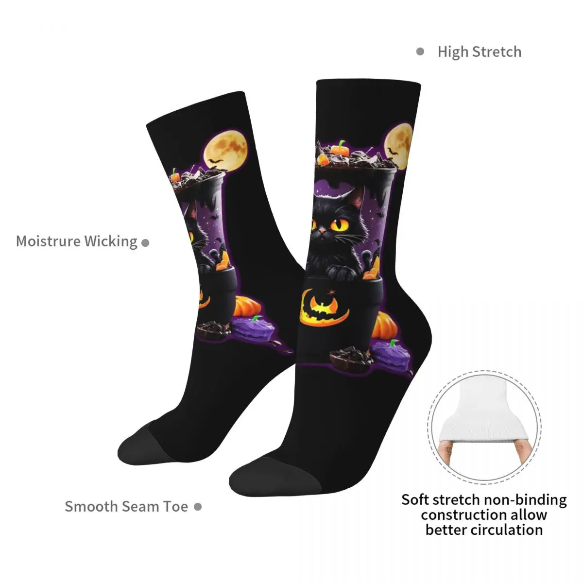 Iced Coffee Of The Midnight Cat Socks Harajuku Sweat Absorbing Stockings All Season Long Socks  for Unisex Birthday Present