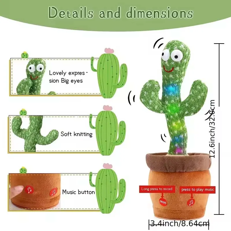 Cactus parlante de baile, juguete para bebés, niños pequeños, canto interactivo, grabación, regalo repetido, juego educativo para niños y niñas