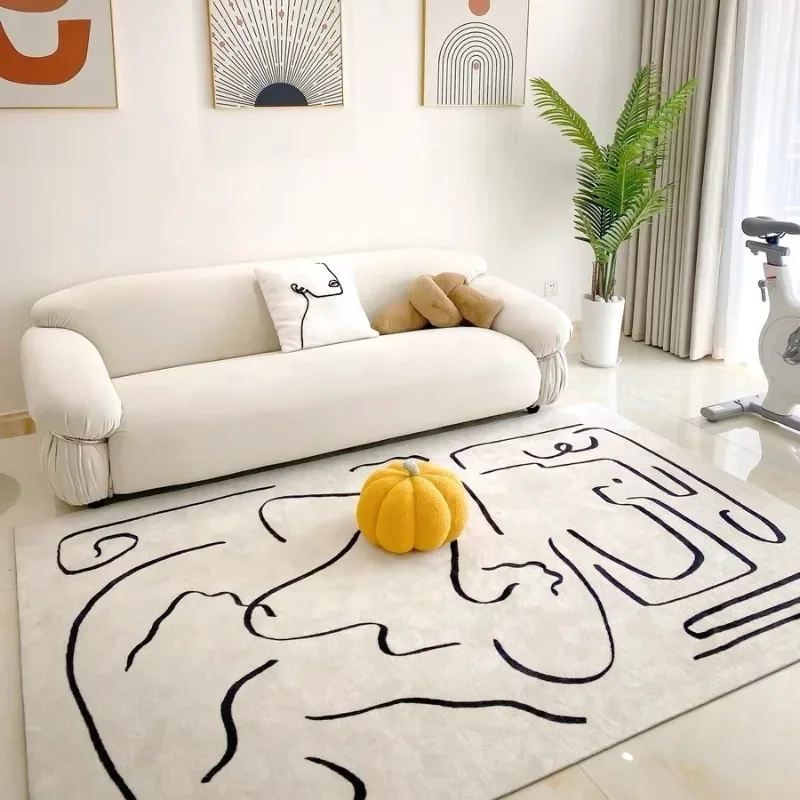 

Black White Minimalist Living Room Sofa Carpet Abstract Lines Bedroom Bedside Carpets Modern Art Plush Rug Comfortable Soft Rugs