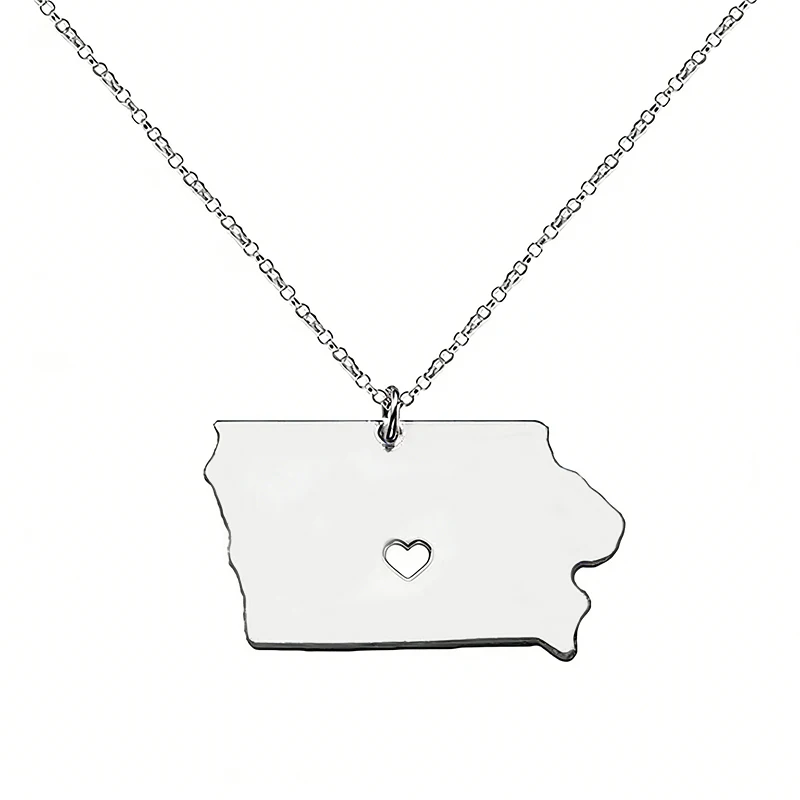 Collar con colgante de mapa Lowa de Estados Unidos para mujeres y hombres, accesorios de joyería de acero inoxidable