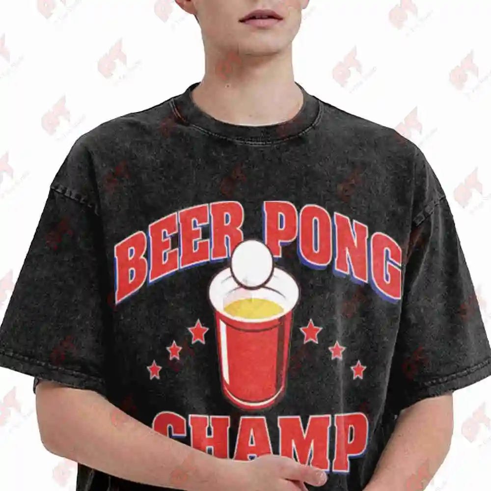 Beer Pong Champ Party Animal Vintage Washed Tee Pure Cotton T-Shirt