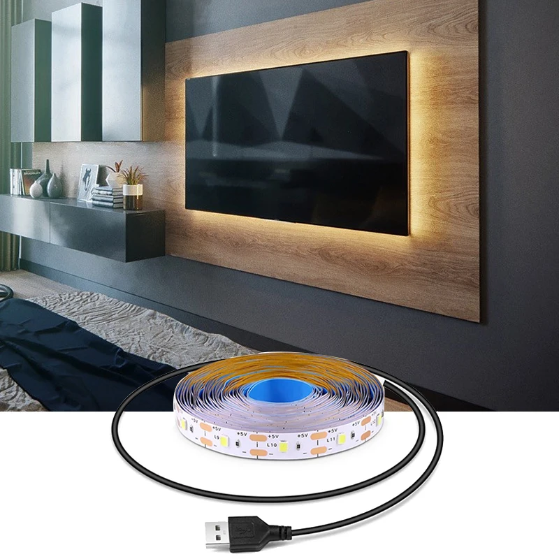 DC 5V USB LED Strips 2835 Warm White LED Strip Light TV Mirror Backlight Lighting Tape Room Decor Lamp Ribbon LED String Light