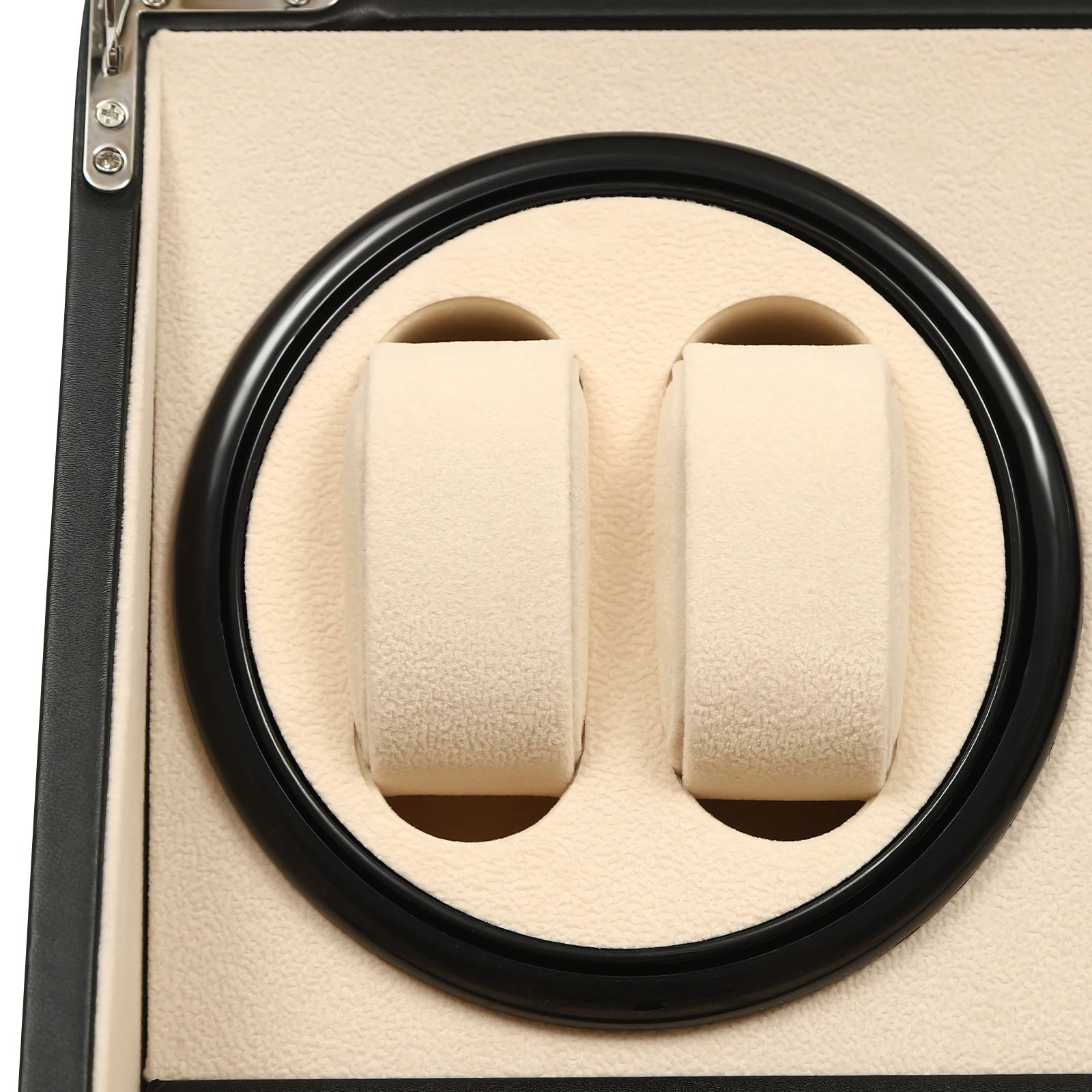 Automatische Uhrenbeweger-Displaybox, 4 + 6 drehbarer Uhrenbeweger aus Leder und Holz mit Kissen, luxuriöse Box, Schwarz/Braun, US-Stecker