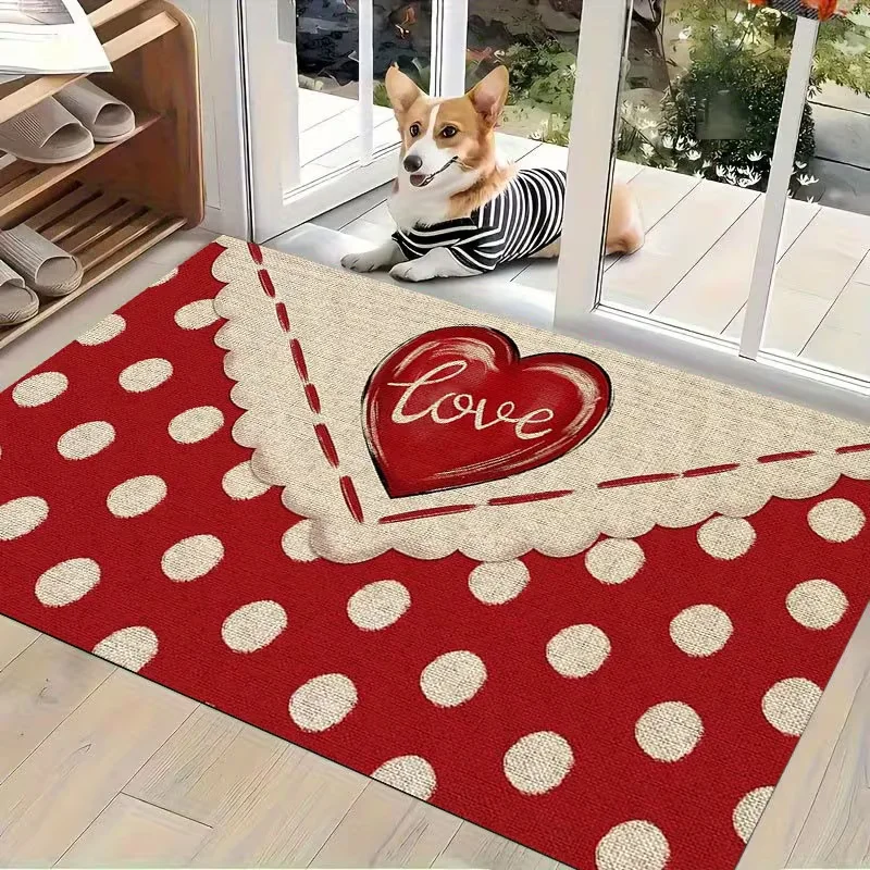 Herzförmige gepunktete Anti-Rutsch-Willkommensbodenmatte für Schlafzimmer, Wohnzimmer, Valentinstag, Gedenktagsgeschenk, Heimdekoration