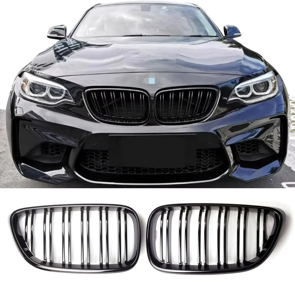 

Car Front Kidney Grille Racing Grill Gloss Black Dual Line Grills For BMW 2 Series F22 F23 F87 M2 14-18 Car Accessories Tuning