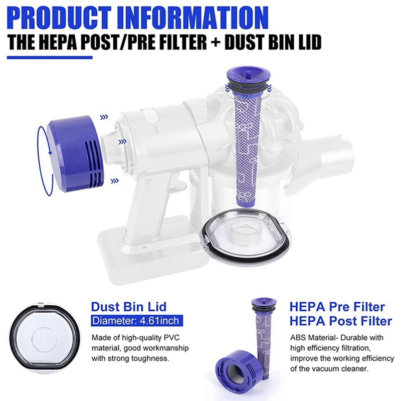 Tapa de contenedor de polvo con anillo de sellado para Dyson V7 V8 con juego de filtros HEPA Pre & Post, promoción