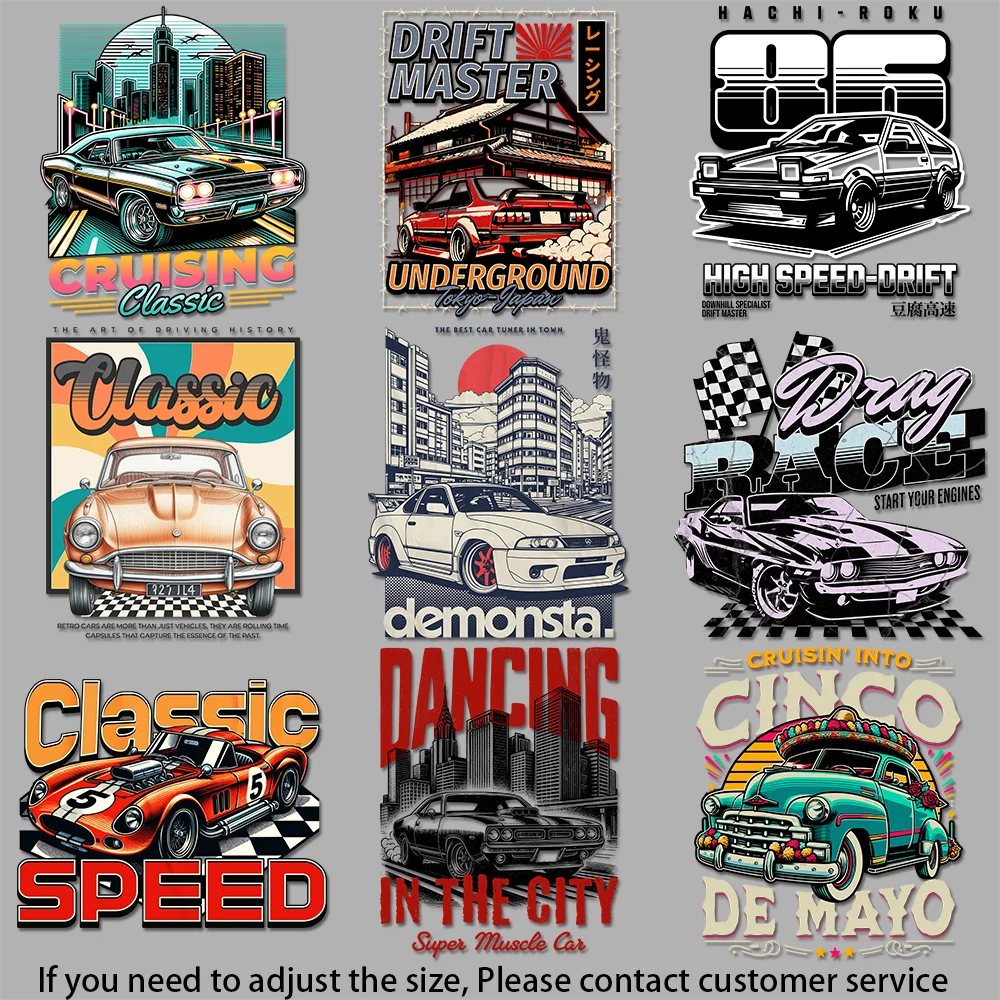 

Retro - car Illustration Fantasy - racing Artwork heat transfer patches for clothes Vibrant and Long-Lasting Colors DIY Craft