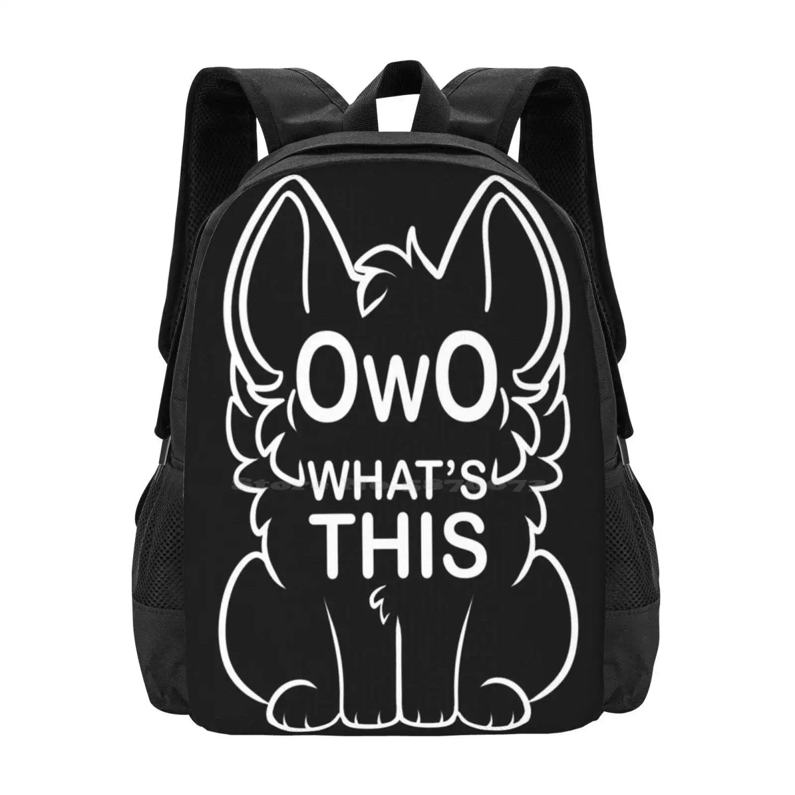 Owo, ¿qué es esto? Mochilas escolares con texto blanco para adolescentes, bolsas de viaje para ordenador portátil, Whats Owo, divertidas, peludas, lindas, Memes, Internet, Slang