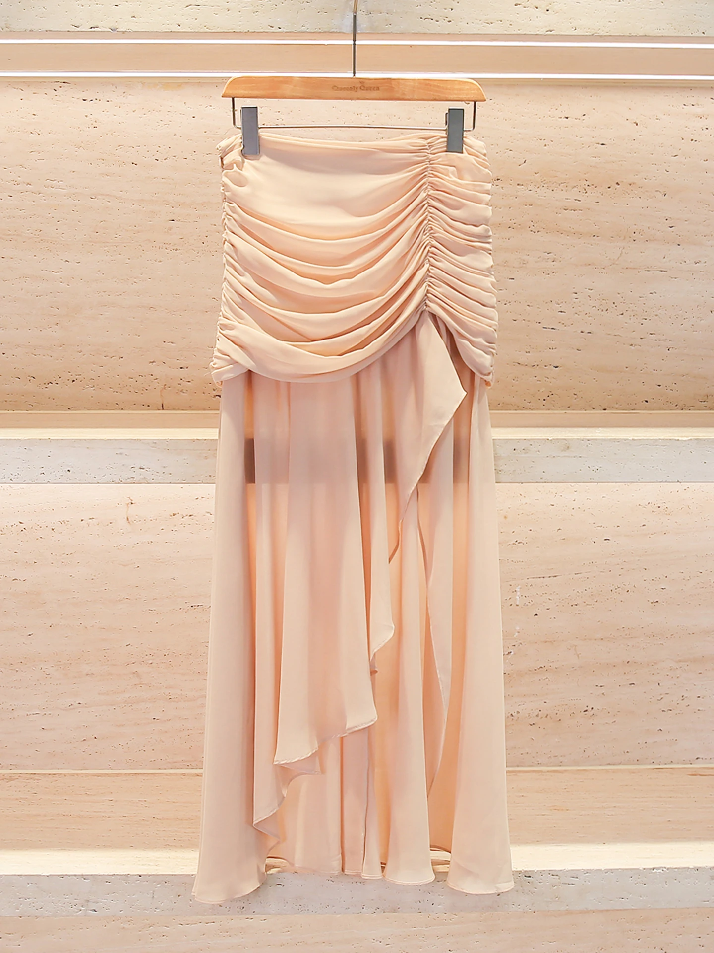 

High Waist Long Asymmetrical Pleated Skirt Elegant Commute Style Ladies' Premium Spring Summer New Arrival Half-length Skirt