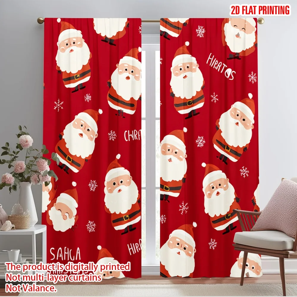 2pcs,2D plane printing Window Curtain Father Christmas1 Versatile Polyester (without rod) Decorations For Home Use for Living