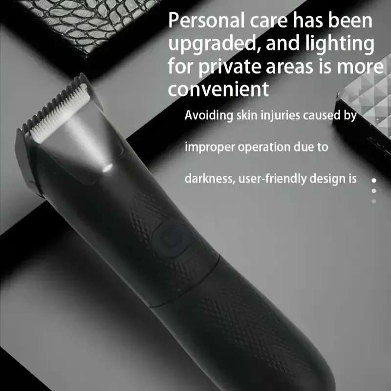 Body Hair Trimmer USB Rechargeable Safe Waterproof Ceramic Blade Head Clipper With Light Arm Waist Electric Groin