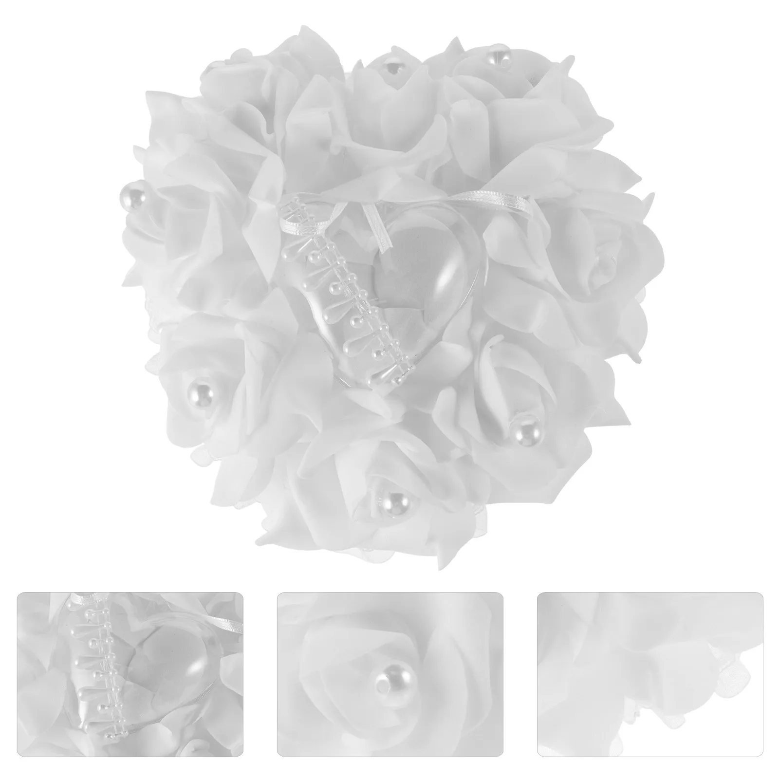 

Musical Wedding Ring Pillow Heart Shape Compact Size White Decorated Ring Bearer Pillow Cushion for Ceremony Engagement