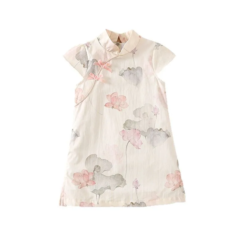

Chinese Style Girls Dress Cheongsam Qipao Dress Cute Cotton Princess Dress Traditional Elegant Outfit for Toddler Kids Girls