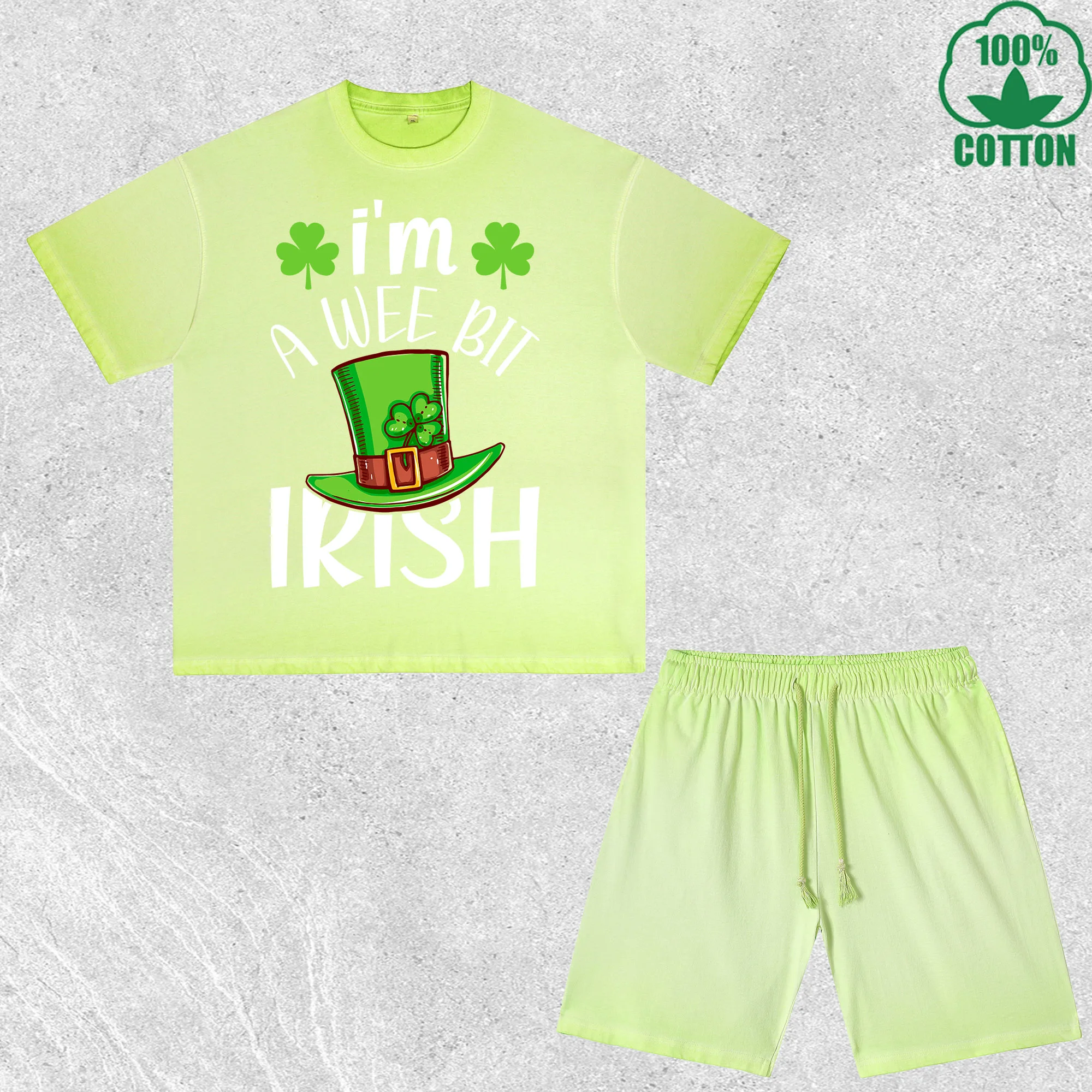 

Комплект из футболки и шорт с принтом «I'm a Wee Bit Irish», эффект потертости, разноцветный, свободный крой, модный, 100% хлопок, выгодный набор