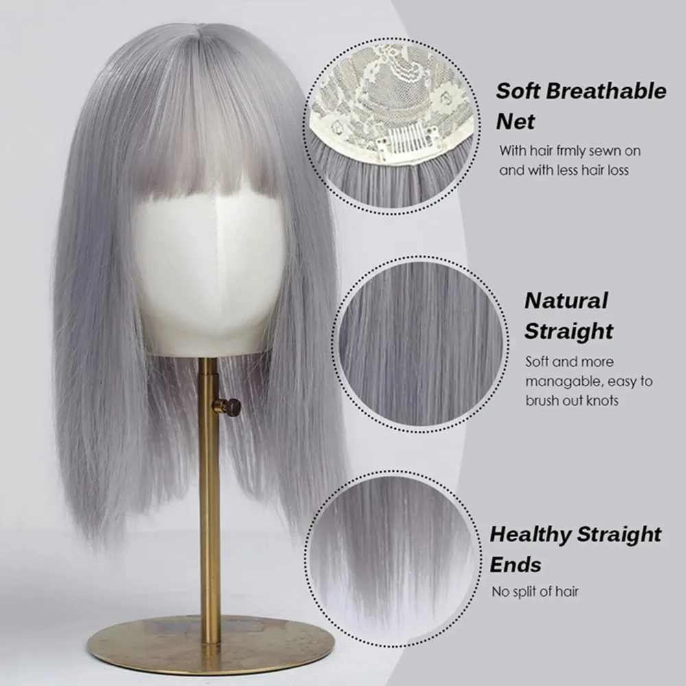 ALAN EATON Sliver Gray Synthetic Hair Topper for Women Natural Looking Clip in Hair Piece Hair Toppers with Bangs Heat Resistant