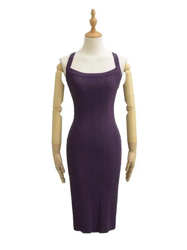 فستان ضيق مثير بتصميم مكشوف الظهر للسيدات، فستان محبوك أنيق للحفلات والسهرات