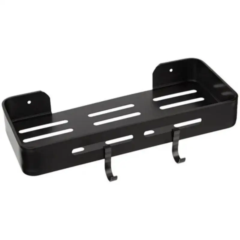 STARTELECTRIC - Estanteria Baño, Sin Taladro, Aluminio, Resistente al Agua y al Oxido, Estante Organizador de Baño,con 2 ganchos, para Baño, Cocina, Max: 5 kg, Negro - MARCA ALLPERCOM