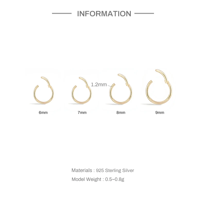 LENNIK Real 925 Sterling Silver 6/7/8/9mm Wire Diameter Small Hoop Earrings for Women Trendy Fine Jewelry Geometric Accessories