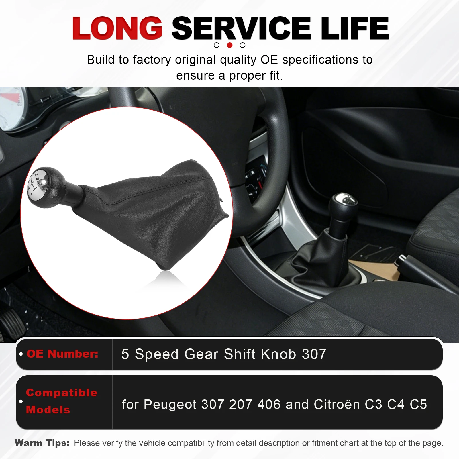 5 Speed Gear Shift Knob Shifter Lever Stick with Gaiter Boot Cover for Peugeot 207 307 406 Citroen C3 C4 C5