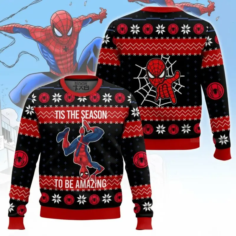 

Marvel Superhero Spider Man Christmas Ugly Sweater Black And Red Holiday Party Family Gathering Daily Travel Unique Personality