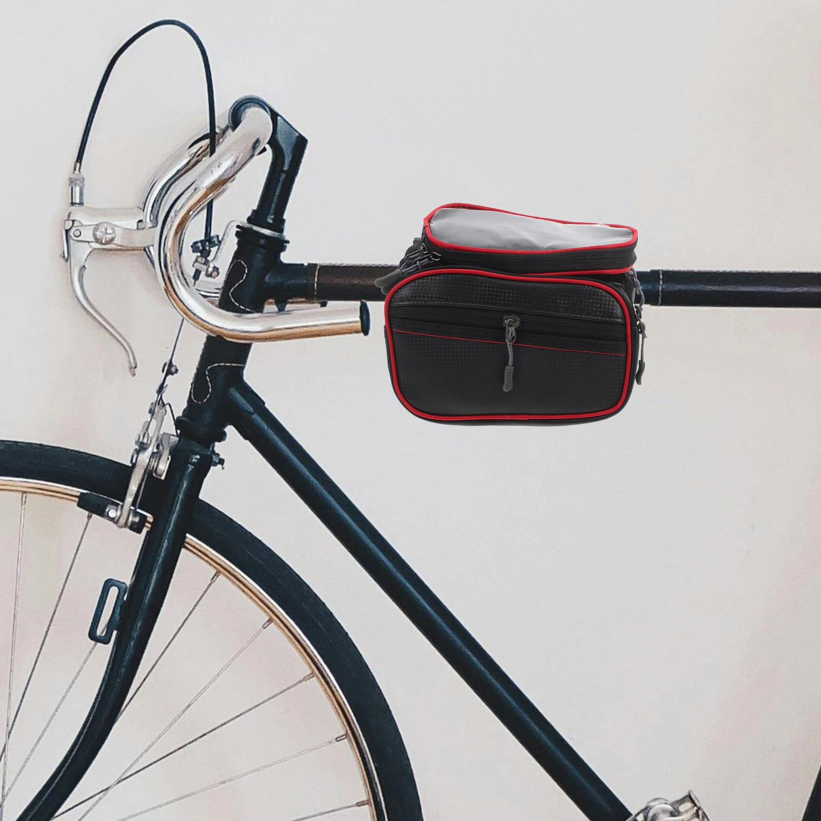 

Waterproof Mountain Bike Phone Bag Red Front Beam Saddle Storage Pouch Rainproof Handlebar Bag Zipper Side Pockets Earphone Hole