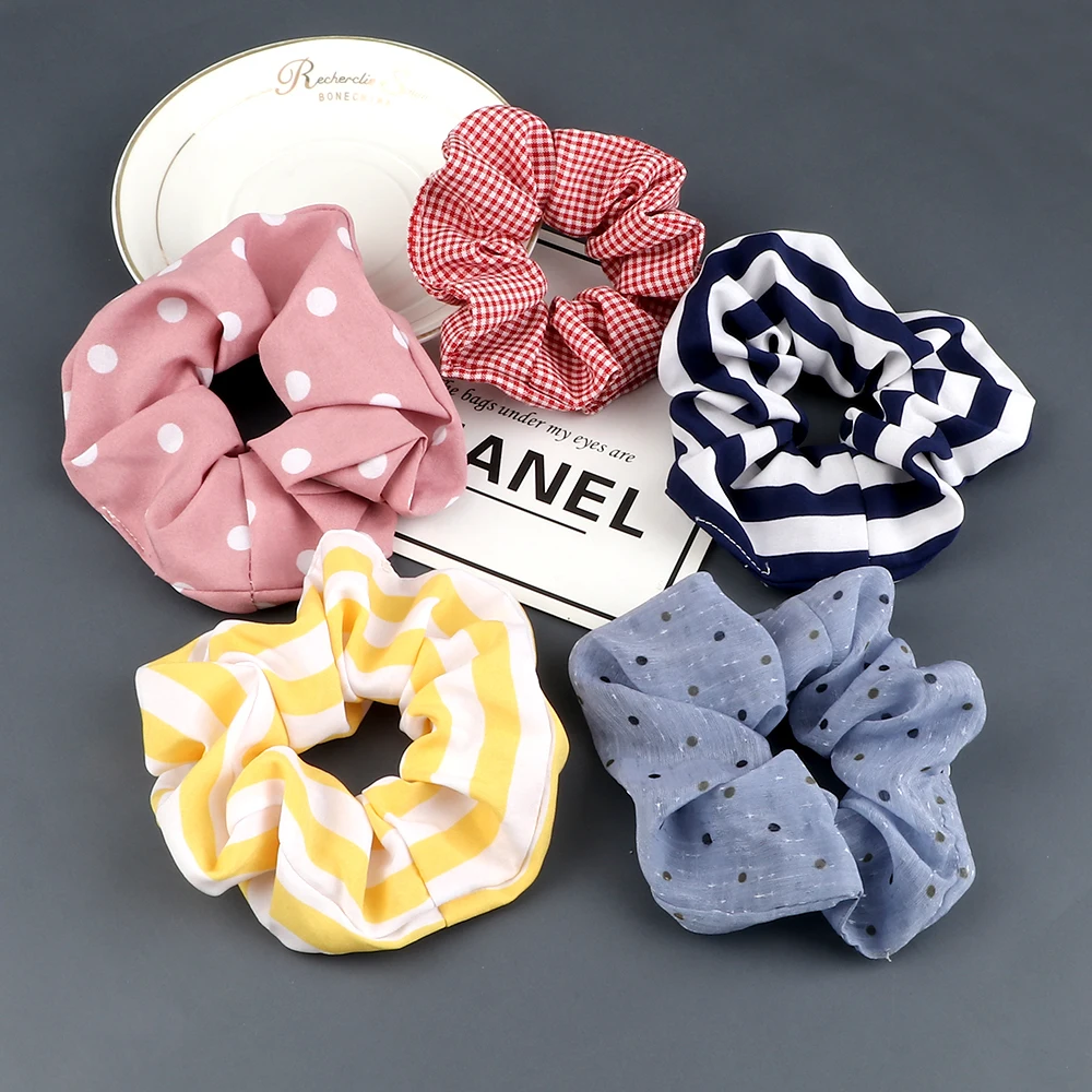 3pcs/set Heart Stripes Plaid Dots Hair Bands Satin Cotton Silk Hair Ties for Women Girls Elastic Rope Hair Accessories Scrunchie