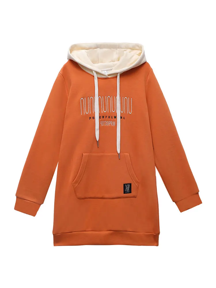 Korean Sle Faionable Loose Versatile ket Mid-Length Design Jaet Hooded Color Blo Fce Thi Large Size Sweatirt
