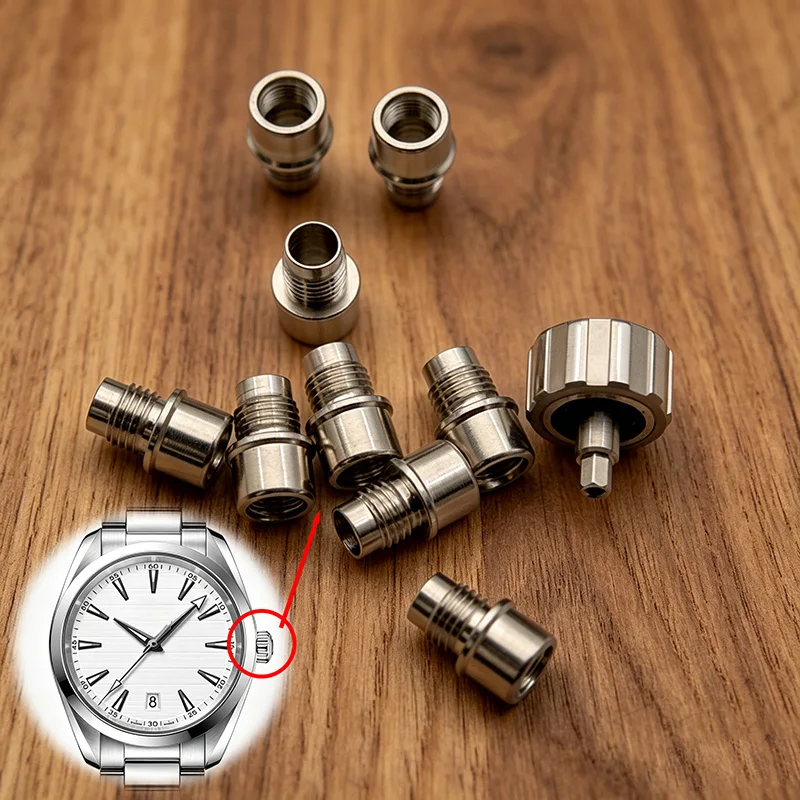 Watch Crown High Quality Stainless Steel Screw Crown Tube Fit Omega Seamaster Aqua Terra 150 Series Watch Case Watch Parts
