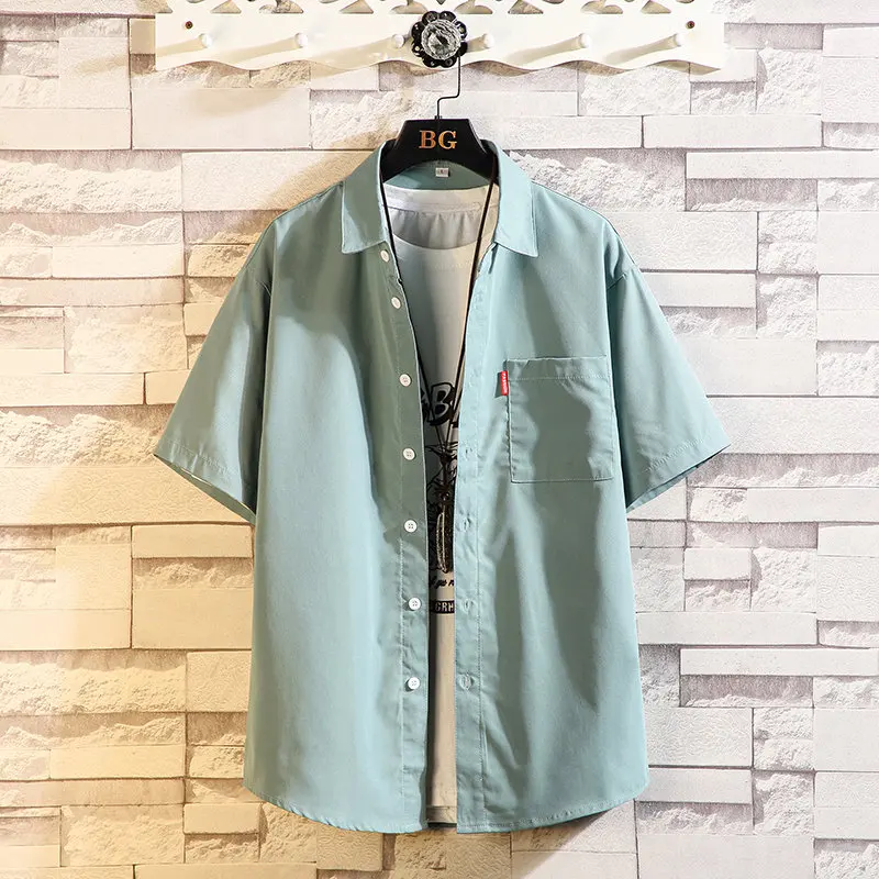 

Summer Men's Color Casual ort Sve irt plus Size Loose Workwear f Sve Top Youth Trend Polyester Fiber