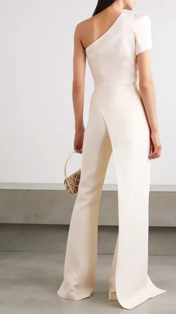 2024 Summer Women's High Waist White Straight Casual Jumpsuits Long Pants Sleeves Show Thin Hanging Neck Backless Jumpsuits