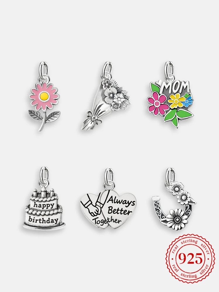 Adjustable 925 Sterling Silver  Vintage Pendants Flower Mom 