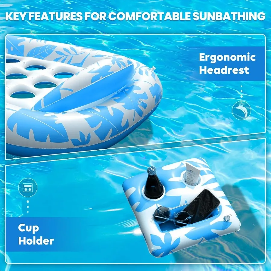 Iatable Pool Floats Adult 3in1 Pool Float Lounger with Canopy and Cup Holder XL Floating Pool Floaty Raft for Swimming Pool Lak
