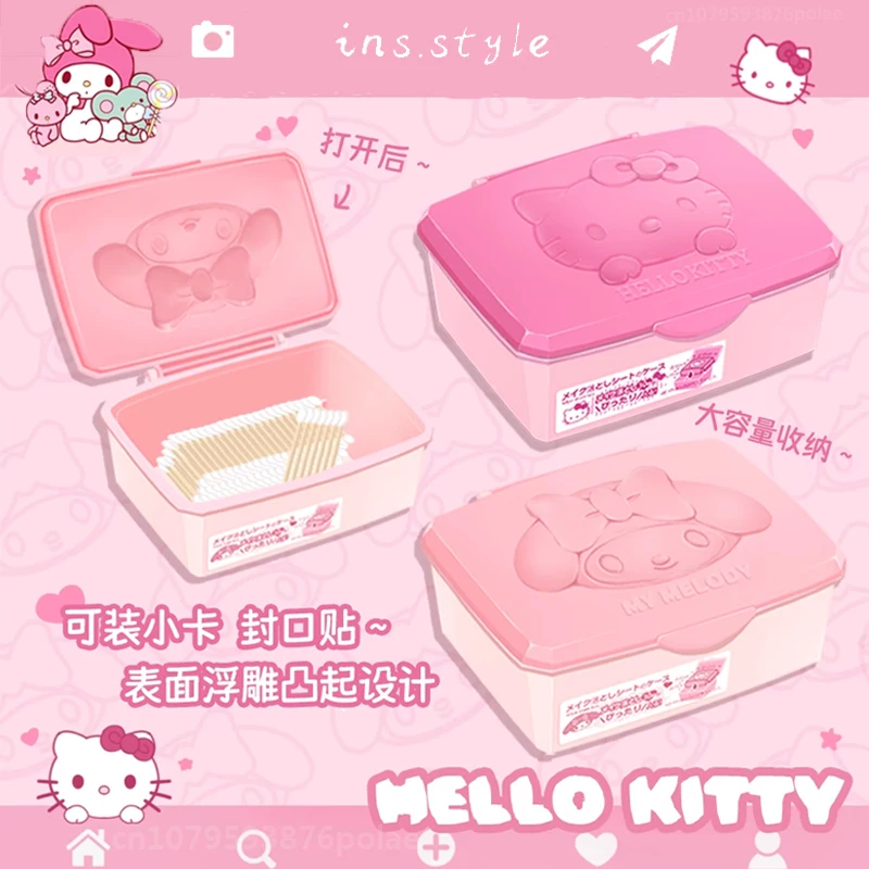 Sanrio My Melody Hello Kitty tutup Flip antidebu kotak perhiasan anak perempuan kartun Kuromi Pochacco Desktop kotak penyimpanan penyortir Item