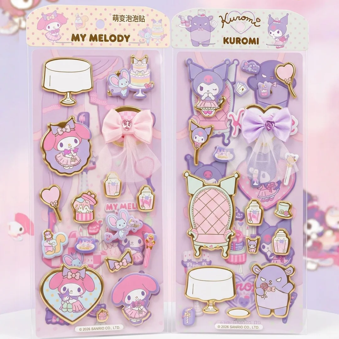 Authentic Sanrio Dress-Up Stickers, Stereo 3D Foam Stickers, Princess Gauze Bow DIY Creative Sticker Decoration