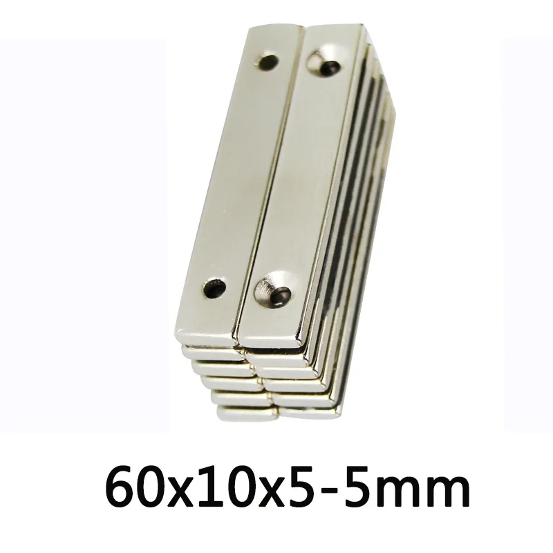 N35 60x10x5-5 60x20x5-5 Block Magnets Countersunk with 2 Holes generation Strip Double Neodymium Powerful Two Holes Bar Motor