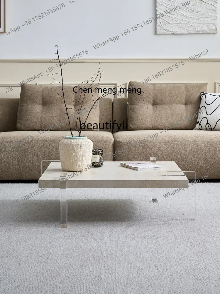 Tino White Cave Stone Coffee Table Modern Simple Small Apartment Living Room Quiet Retro Wind Suspended Coffee Table