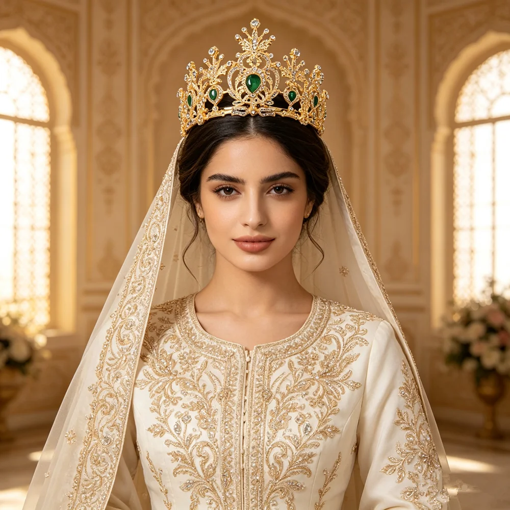 Middle East Wedding Gold Plated Jewelry Set Hollow Pattern Bridal Hair Accessories Traditional Algerian Festival Jewels