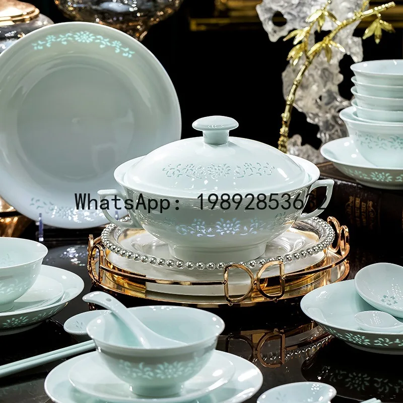 

Xl underglaze color bowls and plates wholesale high temperature white porcelain exquisite light luxury bowl and plate set for