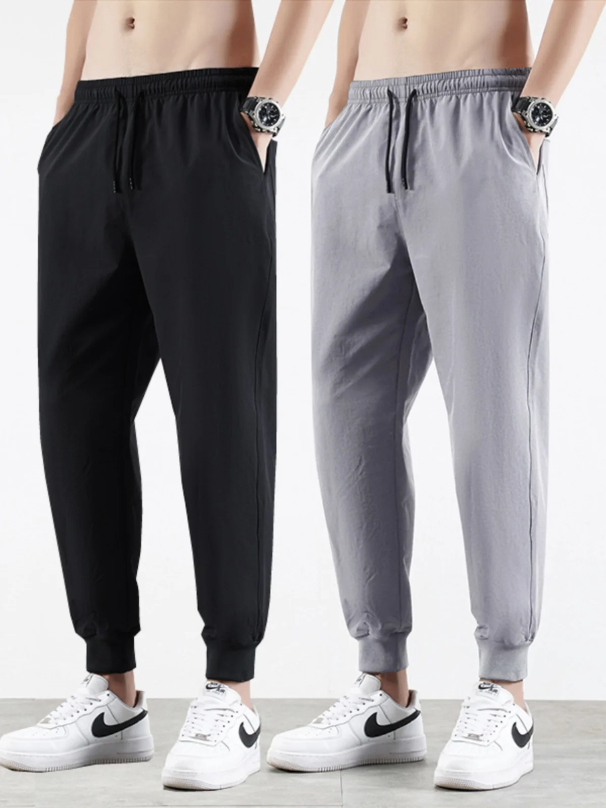 

Ice Silk Men's Summer Thin Qui Dry Sports Pants Casual Slim Fit Trousers Faionable Urban Sle mid Waist Faion Trend Br...