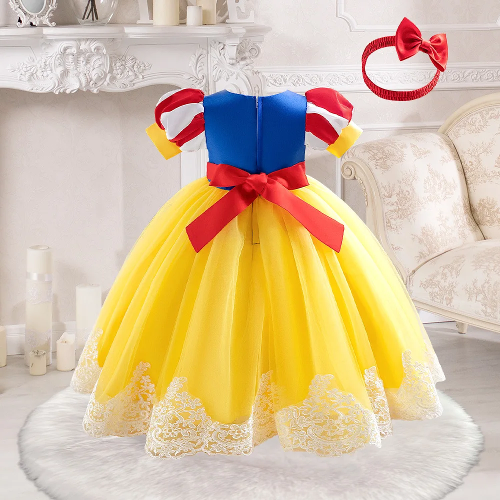 2pcs Snow White Party Dresses for Girls Baby Cosplay Princess Dress Toddler Halloween Wedding Clothes Fashion Yellow Costume kid