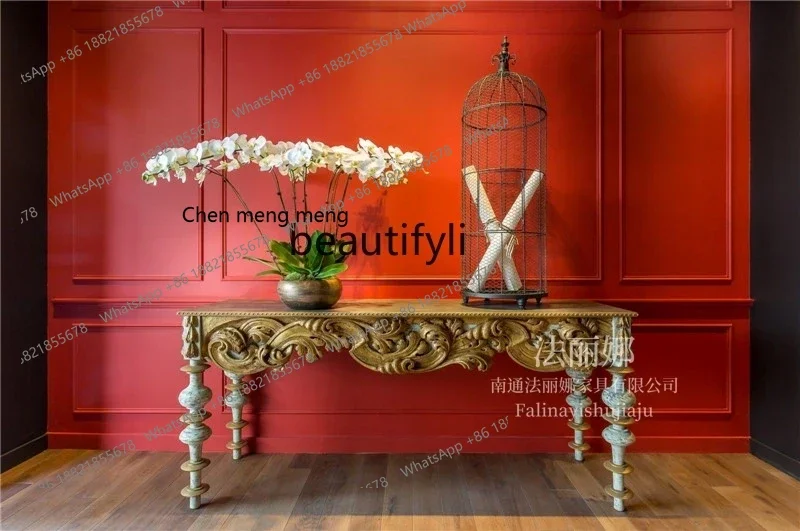 CC182French retro nostalgic antique solid wood coffee table European American rural antique old rectangle R