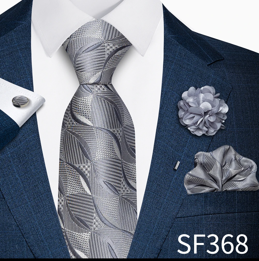 Großhandel Mode 8 cm Krawatte Taschentuch Manschettenknopf Pin Set Männer Krawatte Lila Paisley Anzug Zubehör Fit Hochzeit Geburtstag Geschenk – Detail 24