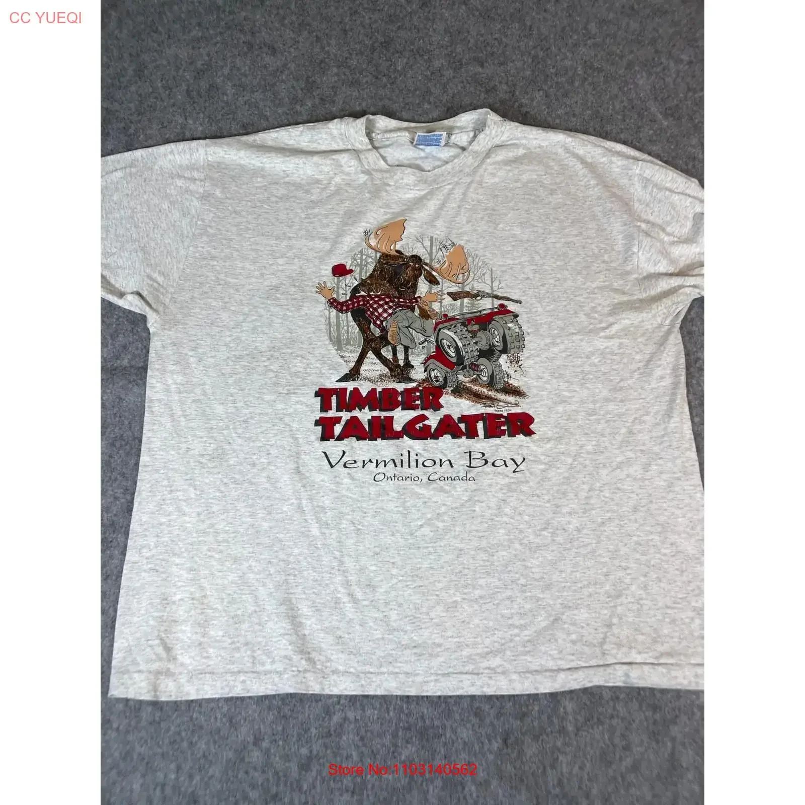 Винтажная футболка с деревянной задней дверью Vermilion Bay Ontario Canada Moose, мужская XL, серая, винтажная, смытая, с рисунком, слегка мягкая